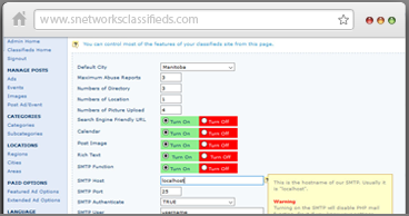 Full management control admin panel dashboard with settings and configuration options